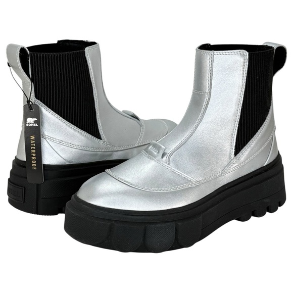 Sorel Caribou X Silver Leather Waterproof Womens Chelsea Boots Size 8M - Picture 11 of 14
